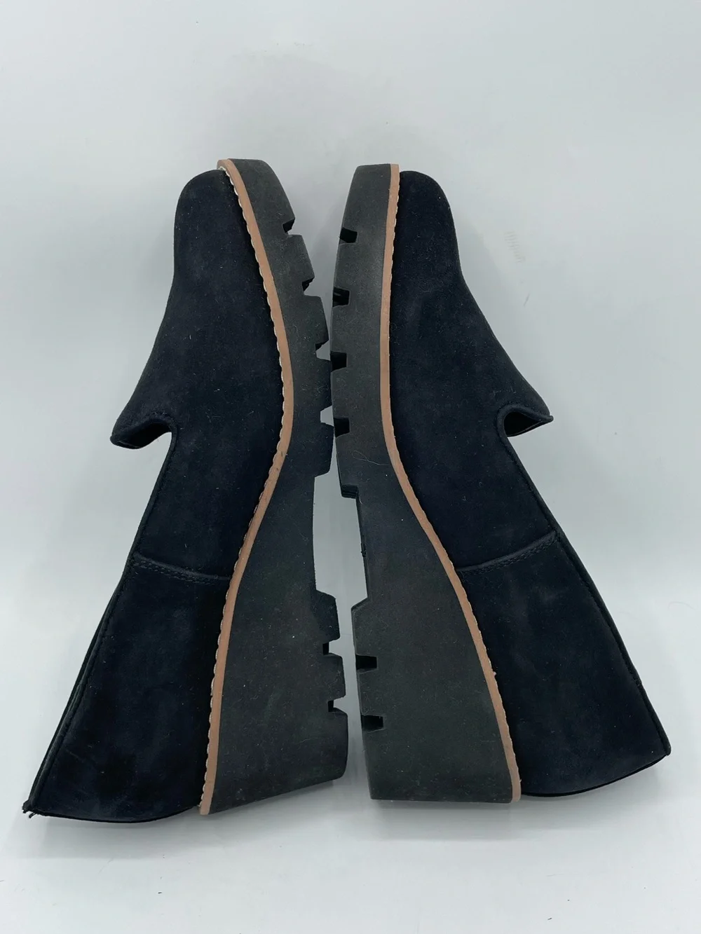 Vionic Willa Black Suede Wedge Loafers - Slip-On Comfort.